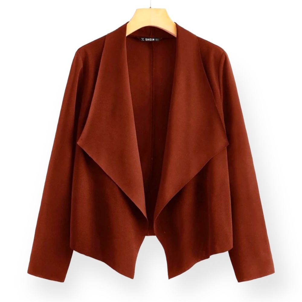 🧡Waterfall Collar Asymmetrical Hem Laser-cut Jacket